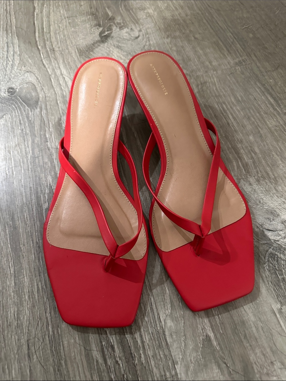 Anthropology Red Square-Toe Slide Sandals - with a cute heel. Women size 41